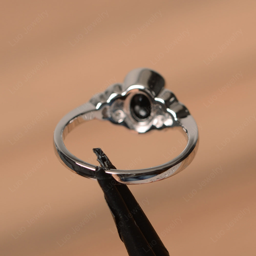 Oval Cut Bezel Set Black Spinel Engagement Ring - LUO Jewelry