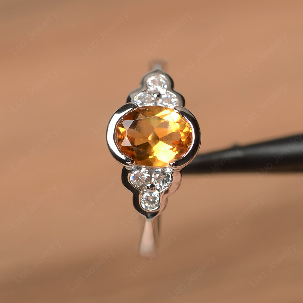 Oval Cut Bezel Set Citrine Engagement Ring - LUO Jewelry