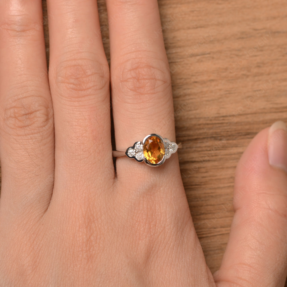Oval Cut Bezel Set Citrine Engagement Ring - LUO Jewelry