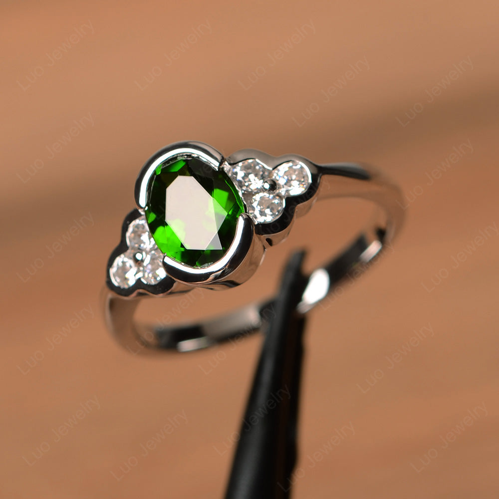 Oval Cut Bezel Set Diopside Engagement Ring - LUO Jewelry