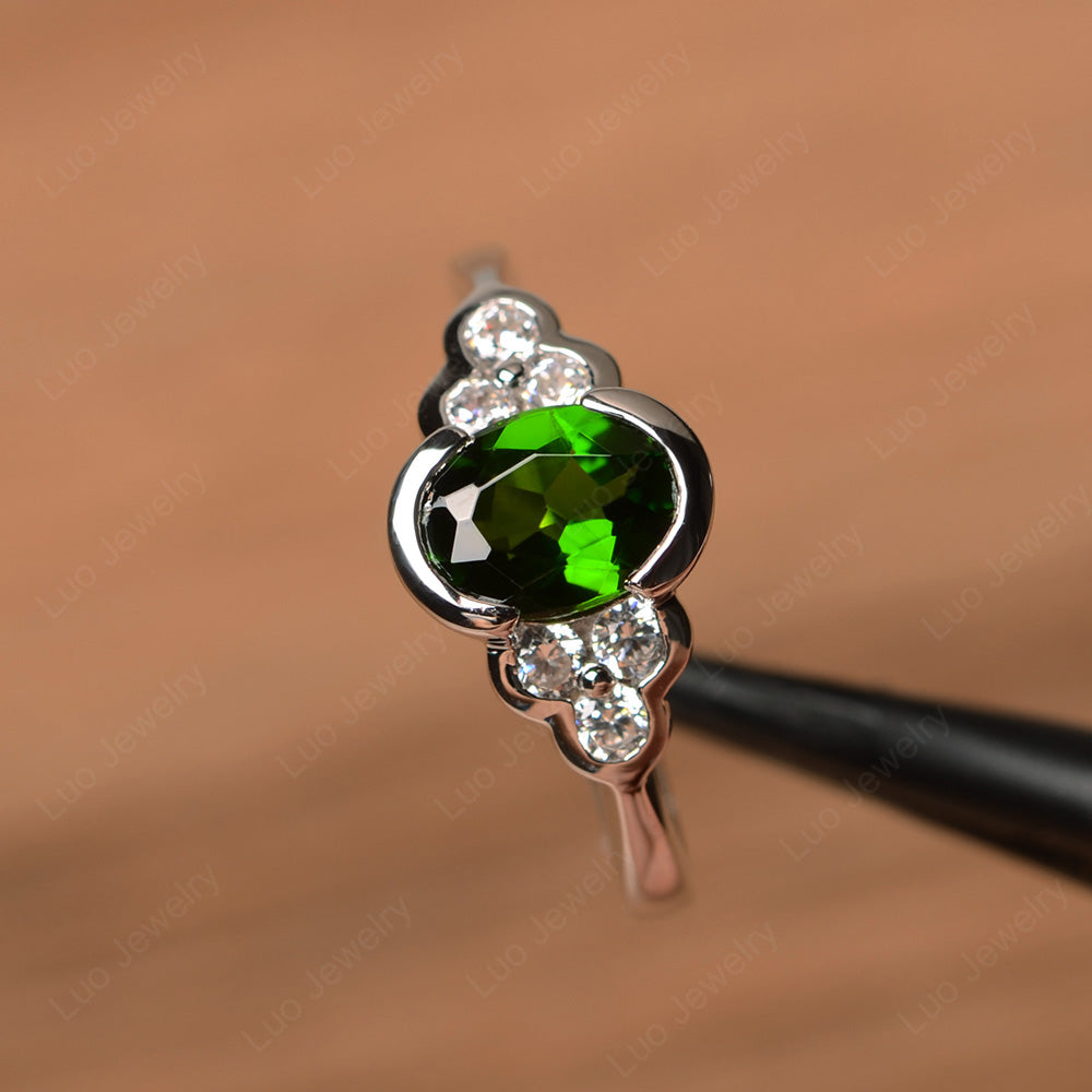 Oval Cut Bezel Set Diopside Engagement Ring - LUO Jewelry