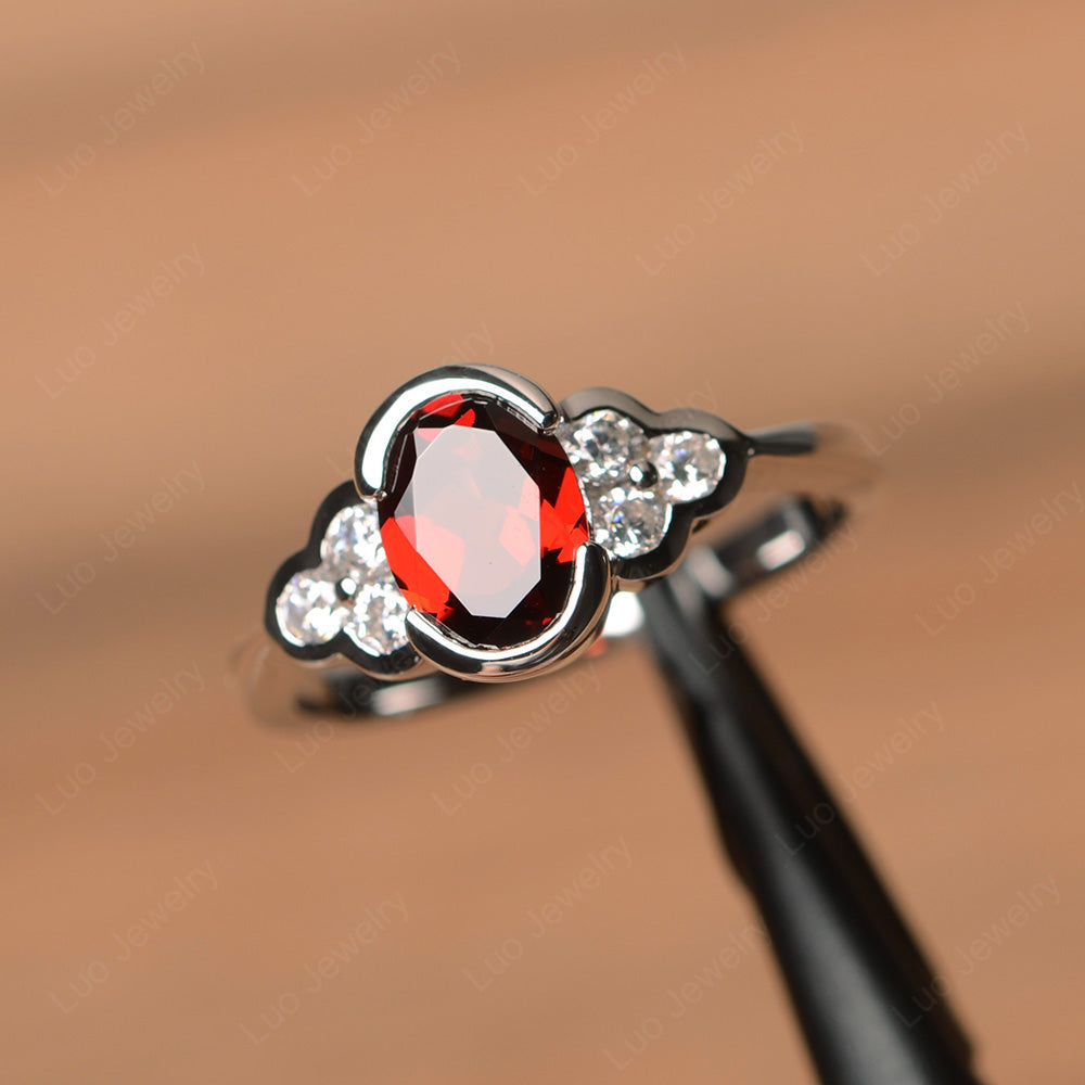 Oval Cut Bezel Set Garnet Engagement Ring - LUO Jewelry