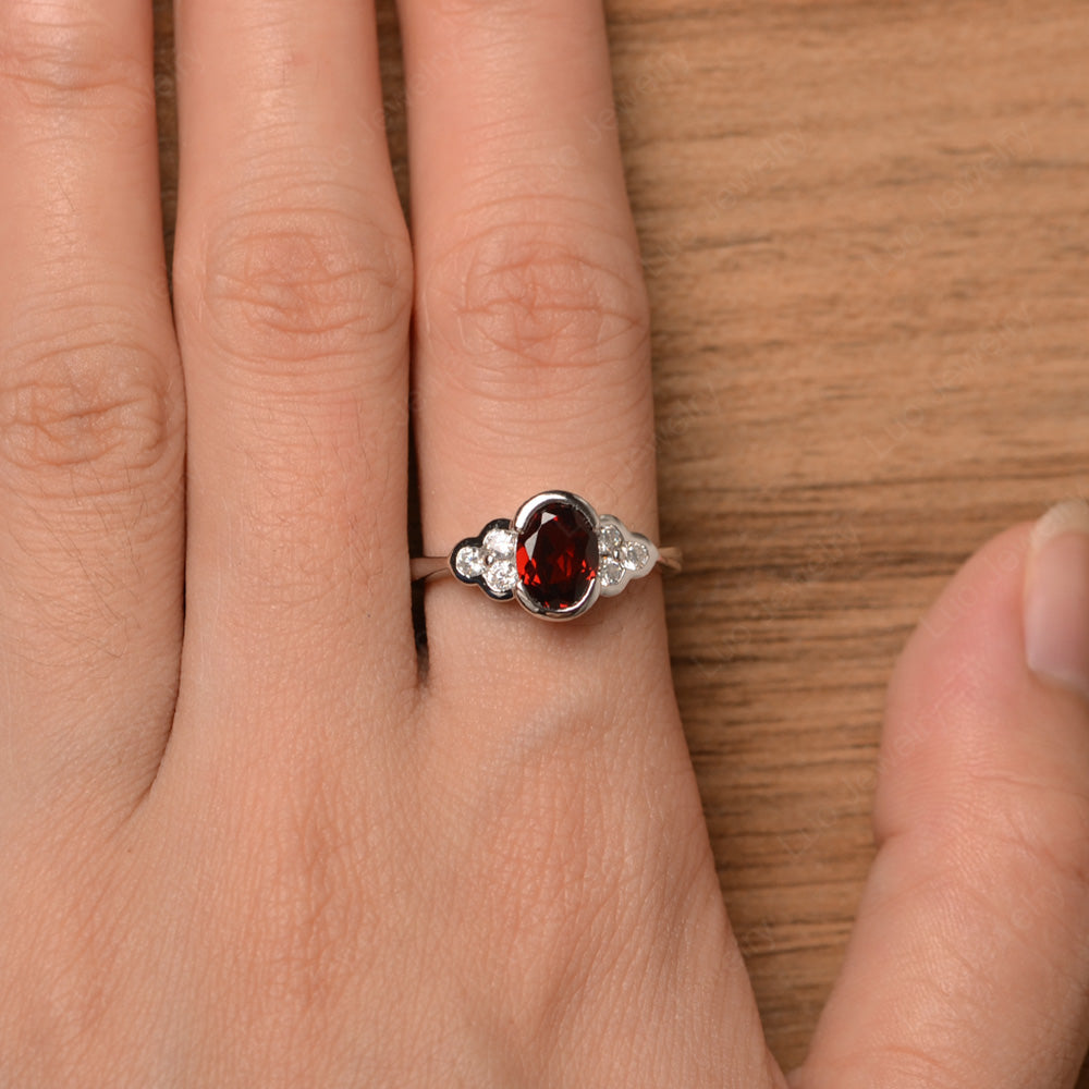 Oval Cut Bezel Set Garnet Engagement Ring - LUO Jewelry