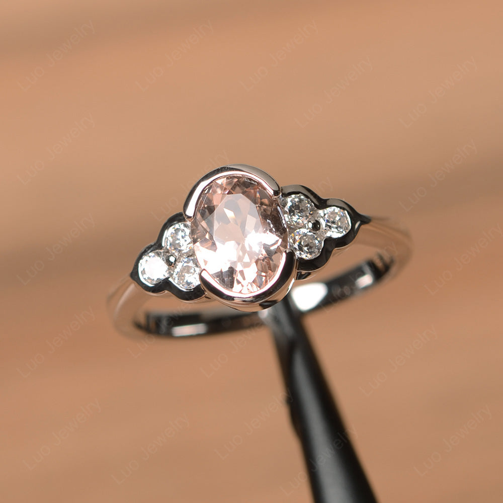 Oval Cut Bezel Set Morganite Engagement Ring - LUO Jewelry