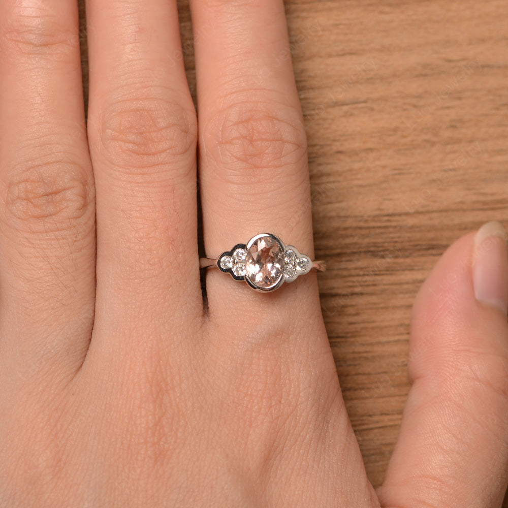 Oval Cut Bezel Set Morganite Engagement Ring - LUO Jewelry