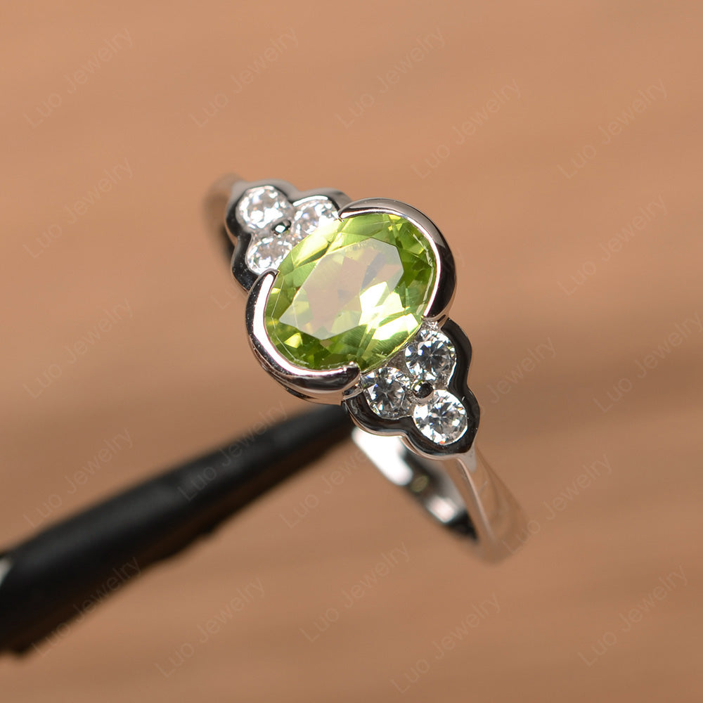 Oval Cut Bezel Set Peridot Engagement Ring - LUO Jewelry