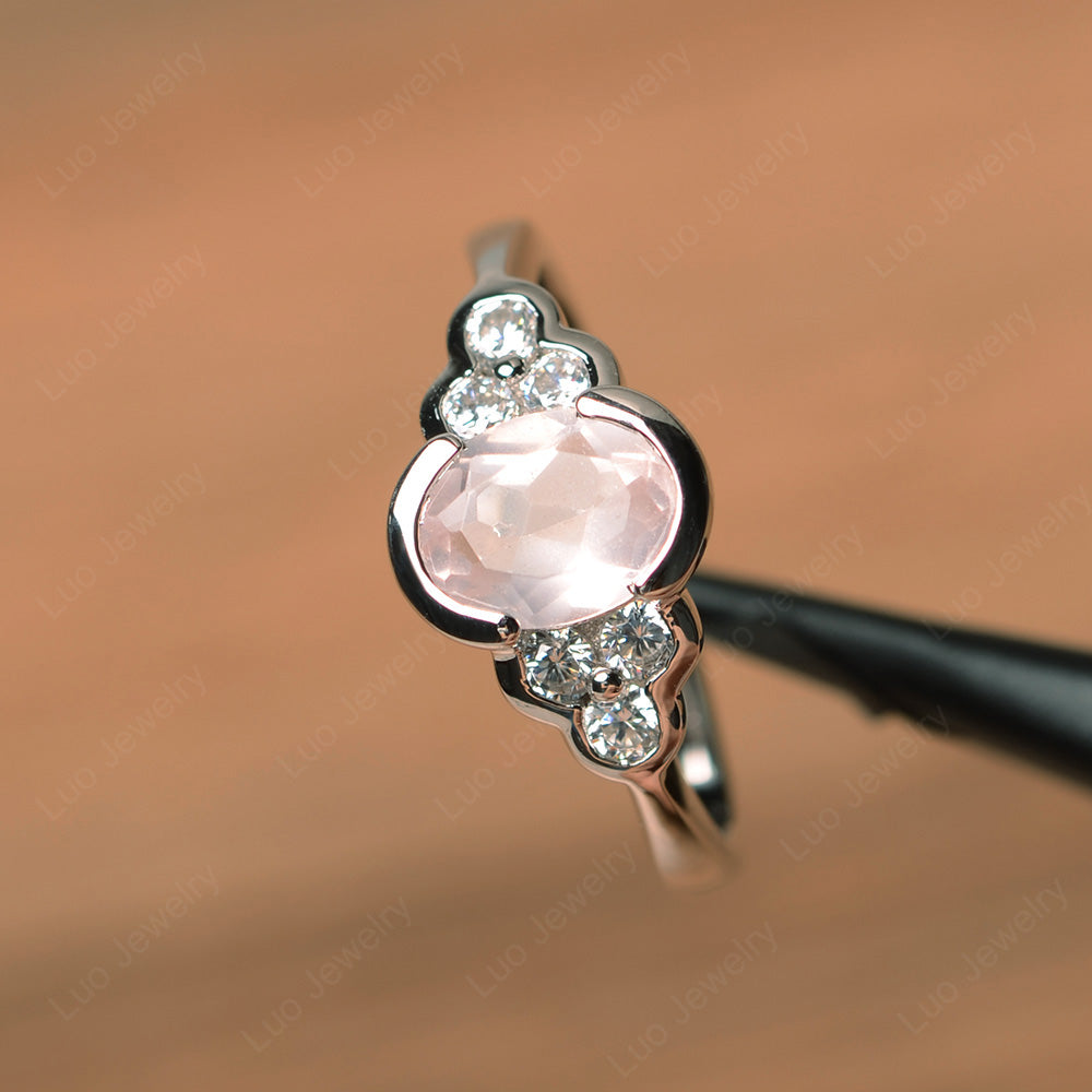 Oval Cut Bezel Set Rose Quartz Engagement Ring - LUO Jewelry