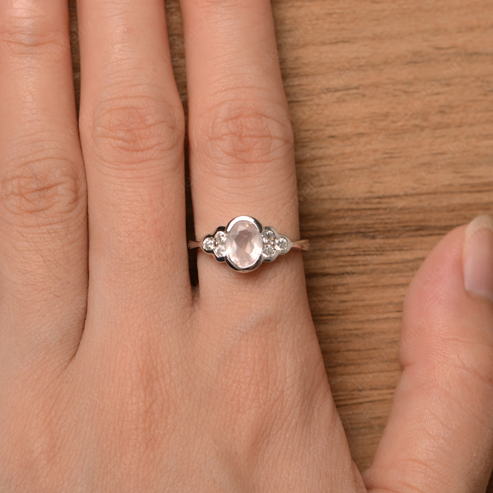 Oval Cut Bezel Set Rose Quartz Engagement Ring - LUO Jewelry