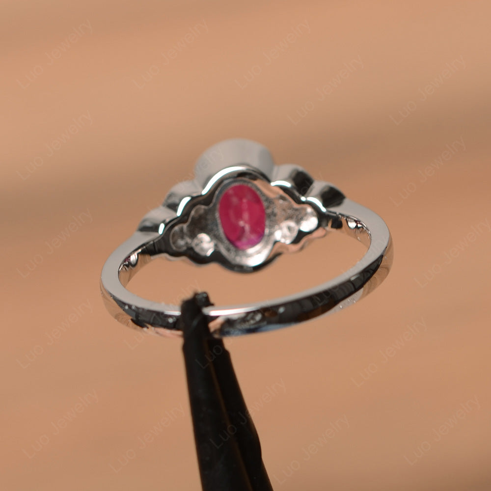 Oval Cut Bezel Set Ruby Engagement Ring - LUO Jewelry