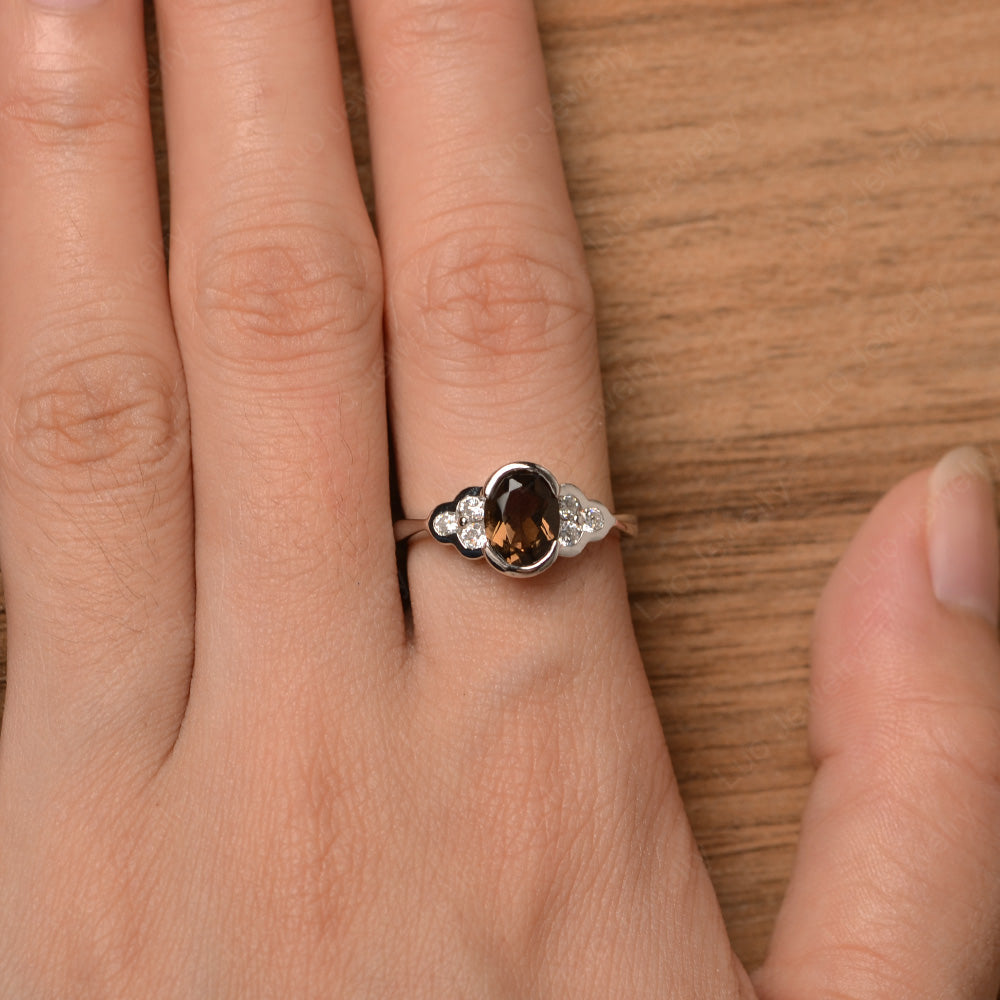 Oval Cut Bezel Set Smoky Quartz  Engagement Ring - LUO Jewelry