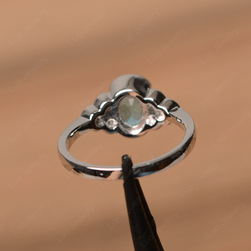 Oval Cut Bezel Set Swiss Blue Topaz Engagement Ring - LUO Jewelry