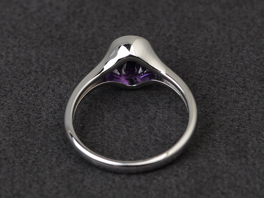 Simple Oval Bezel Set Amethyst Ring White Gold - LUO Jewelry