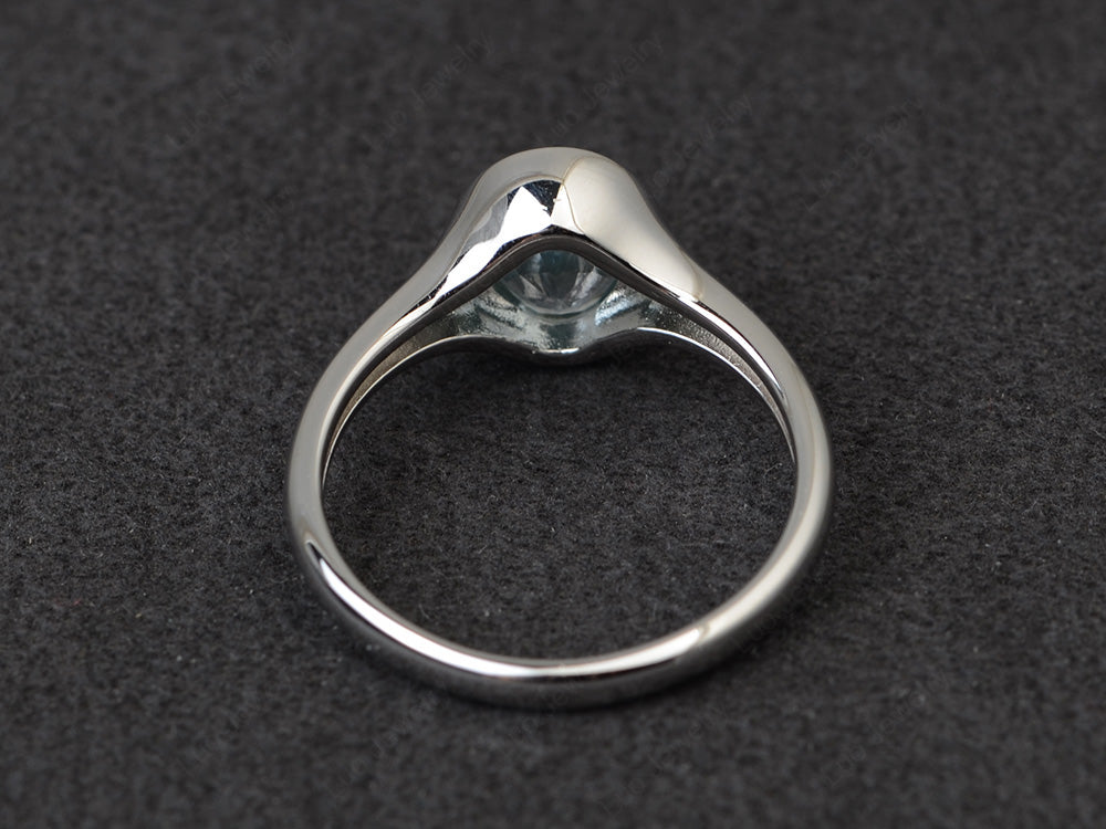 Simple Oval Bezel Set Aquamarine Ring White Gold - LUO Jewelry