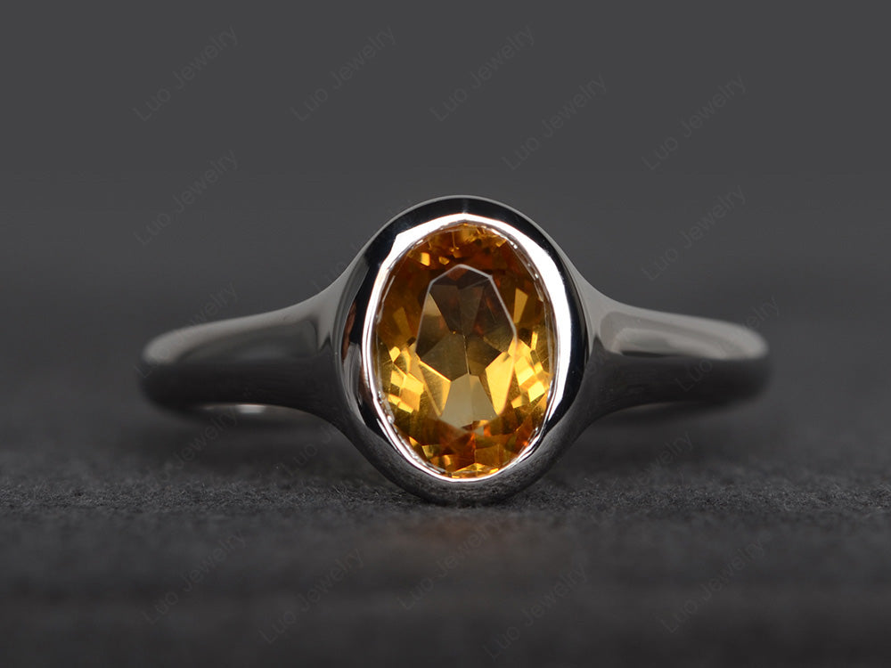 Simple Oval Bezel Set Citrine Ring White Gold - LUO Jewelry