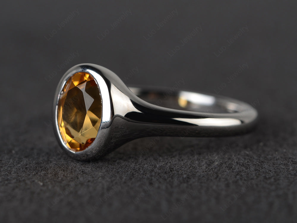 Simple Oval Bezel Set Citrine Ring White Gold - LUO Jewelry