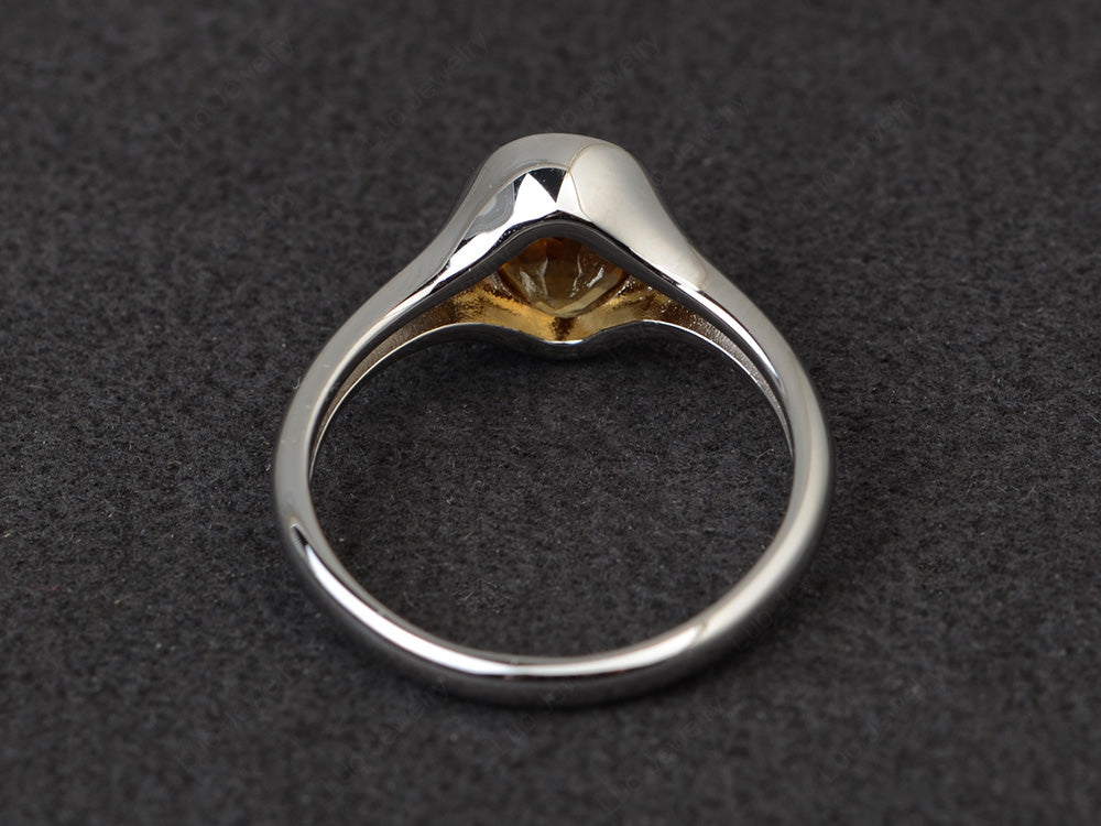 Simple Oval Bezel Set Citrine Ring White Gold - LUO Jewelry