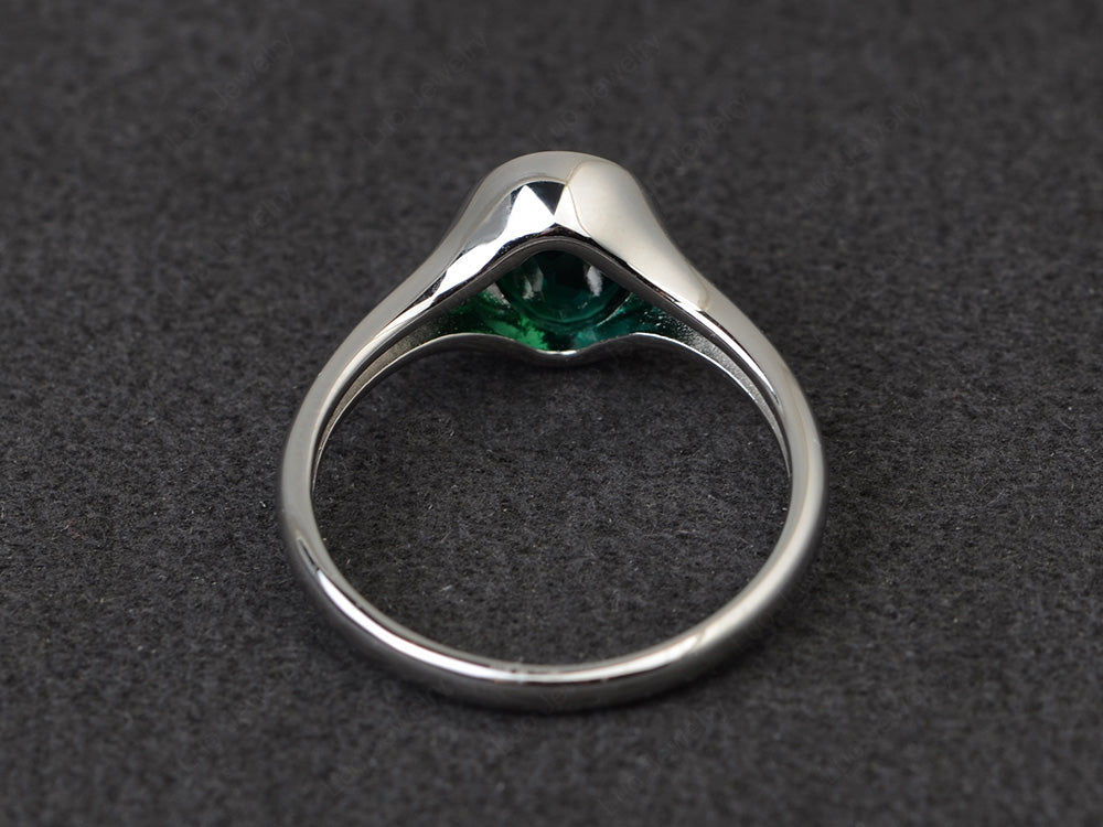 Simple Oval Bezel Set Lab Emerald Ring White Gold - LUO Jewelry