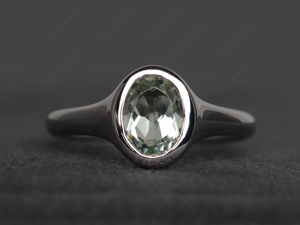 Simple Oval Bezel Set Green Amethyst Ring White Gold - LUO Jewelry