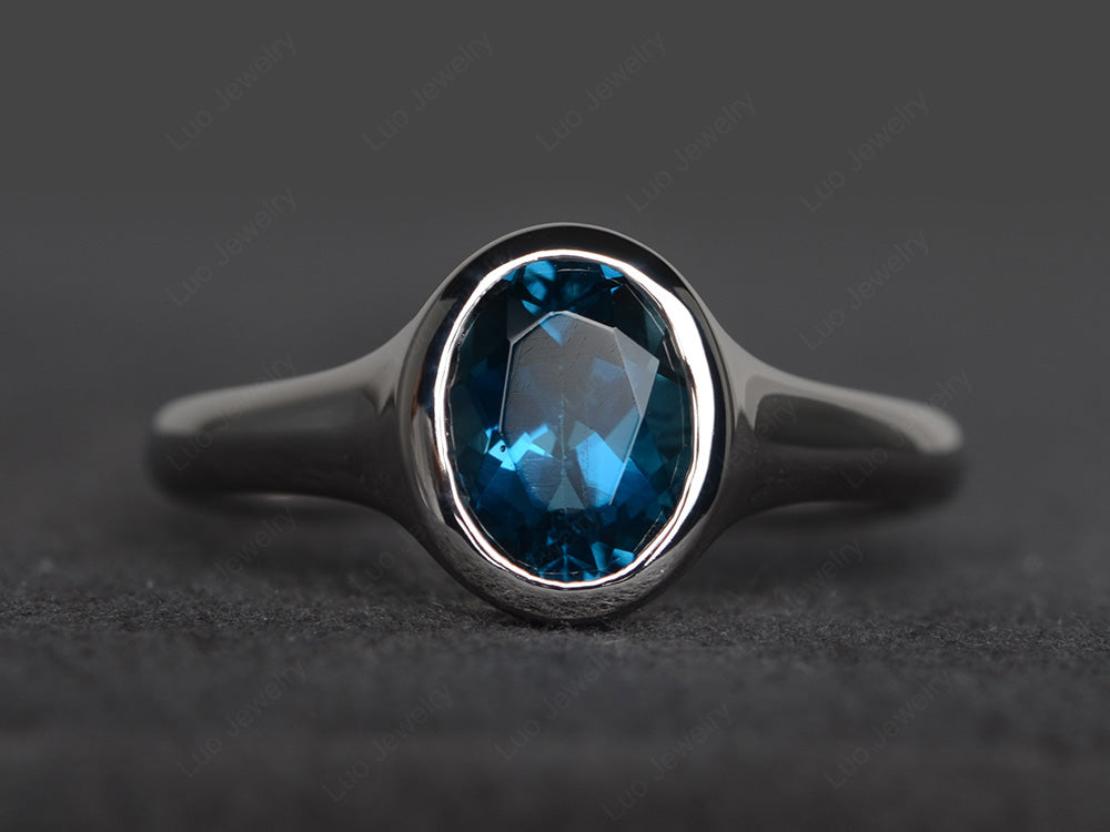 Simple Oval Bezel Set London Blue Topaz Ring White Gold - LUO Jewelry
