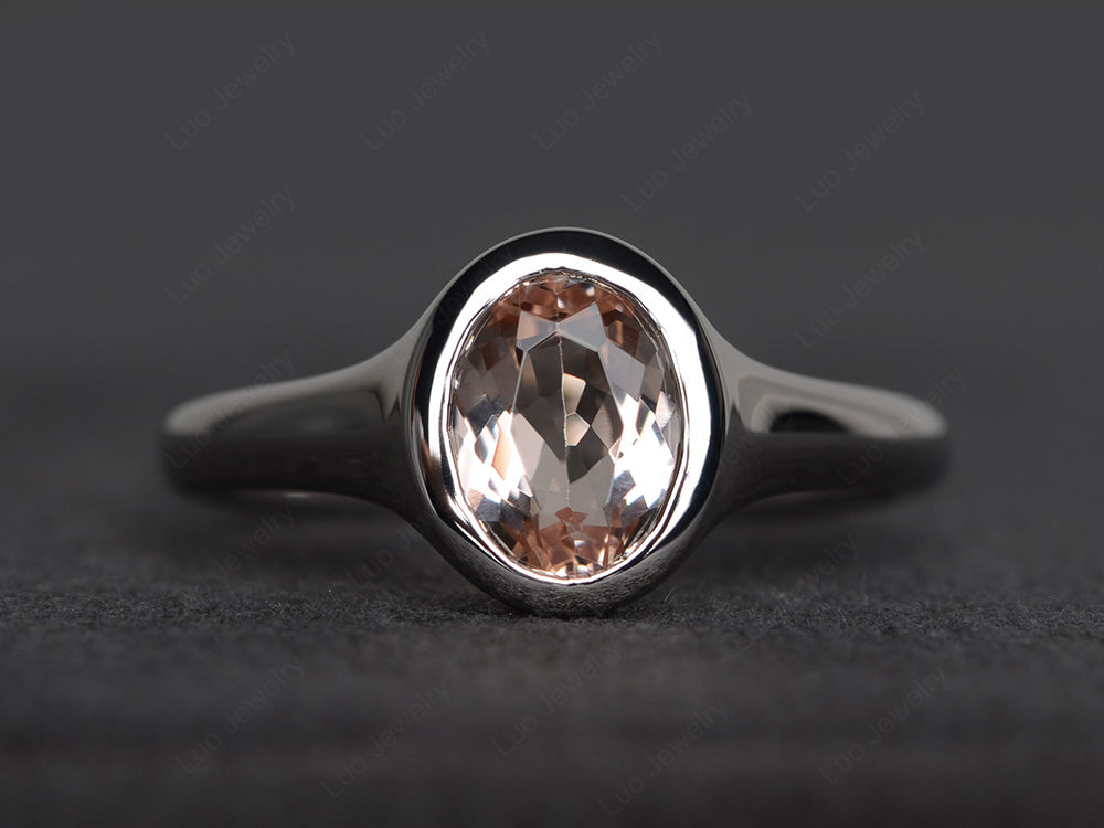 Simple Oval Bezel Set Morganite Ring White Gold - LUO Jewelry
