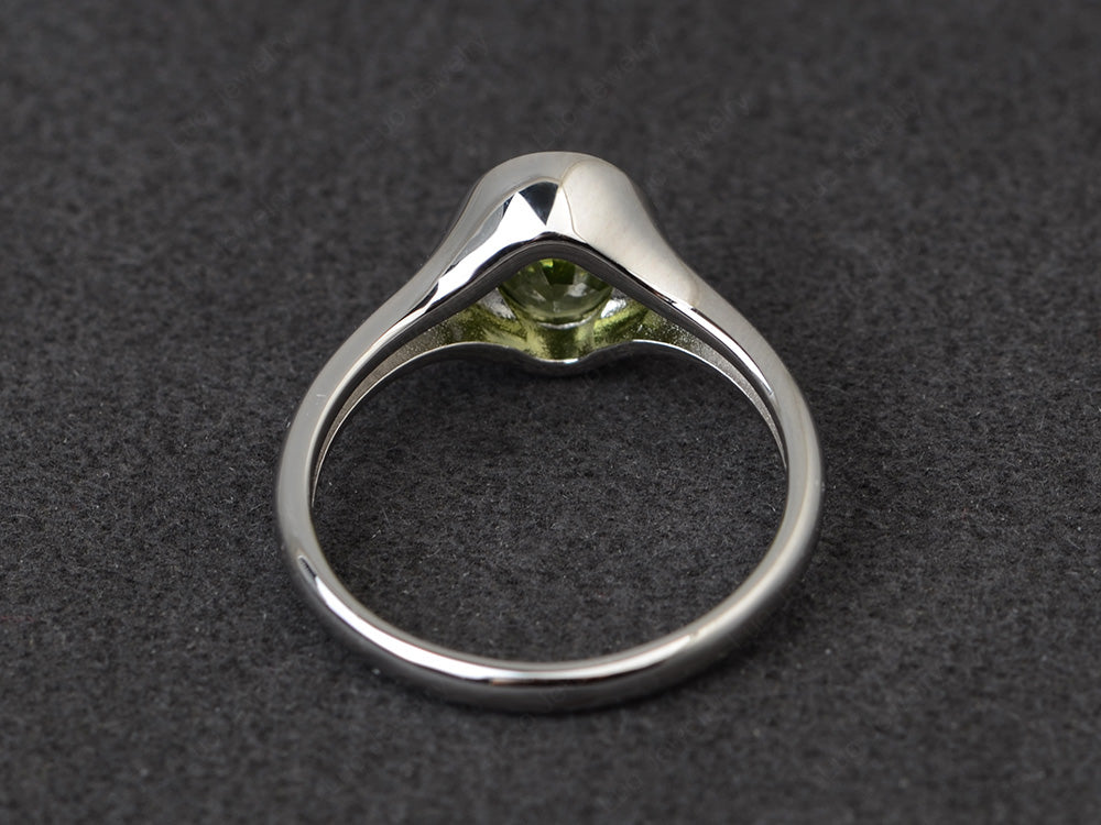 Simple Oval Bezel Set Peridot Ring White Gold - LUO Jewelry