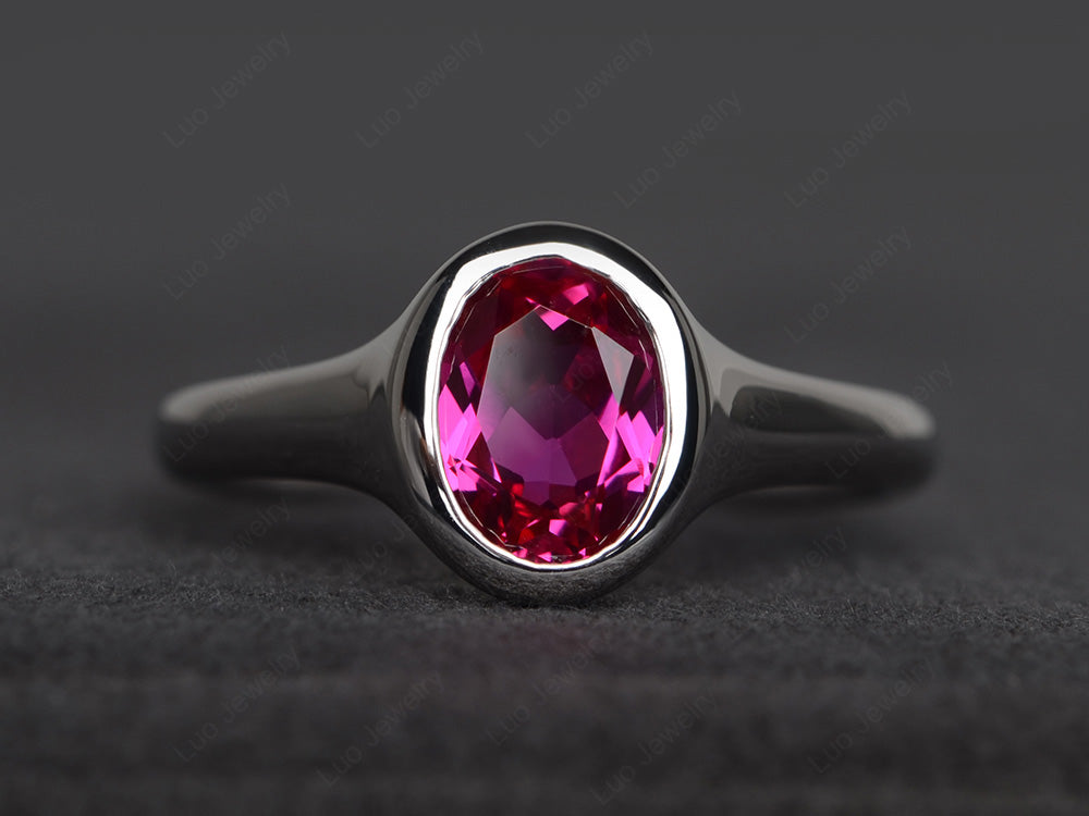 Simple Oval Bezel Set Ruby Ring White Gold - LUO Jewelry