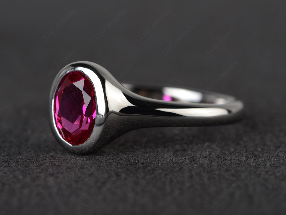 Simple Oval Bezel Set Ruby Ring White Gold - LUO Jewelry