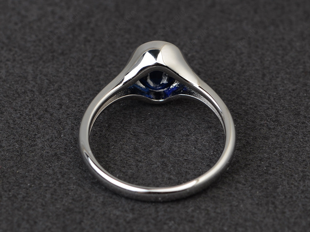 Simple Oval Bezel Set Lab Sapphire Ring White Gold - LUO Jewelry