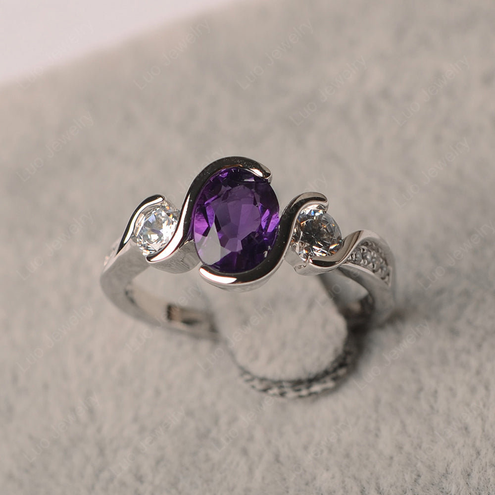 Oval Cut Amethyst Bezel Set Ring Yellow Gold - LUO Jewelry