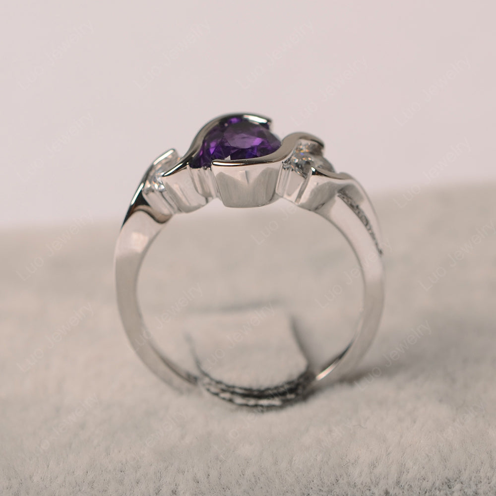 Oval Cut Amethyst Bezel Set Ring Yellow Gold - LUO Jewelry