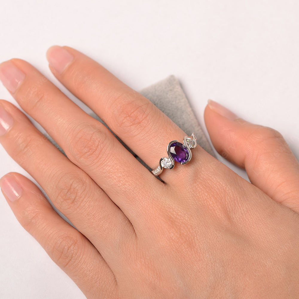 Oval Cut Amethyst Bezel Set Ring Yellow Gold - LUO Jewelry