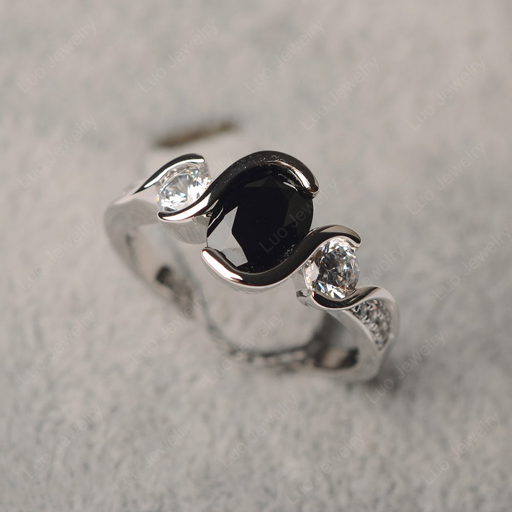 Oval Cut Black Spinel Bezel Set Ring Yellow Gold - LUO Jewelry