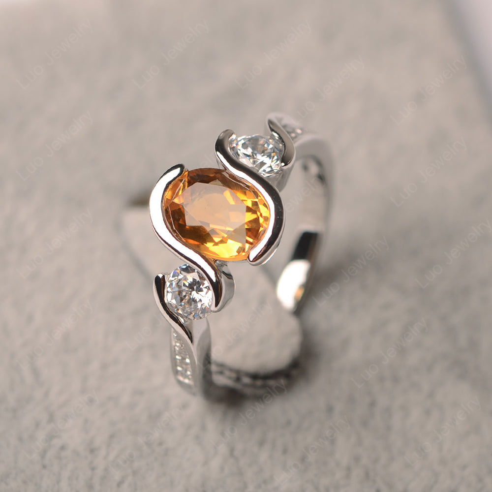 Oval Cut Citrine Bezel Set Ring Yellow Gold - LUO Jewelry