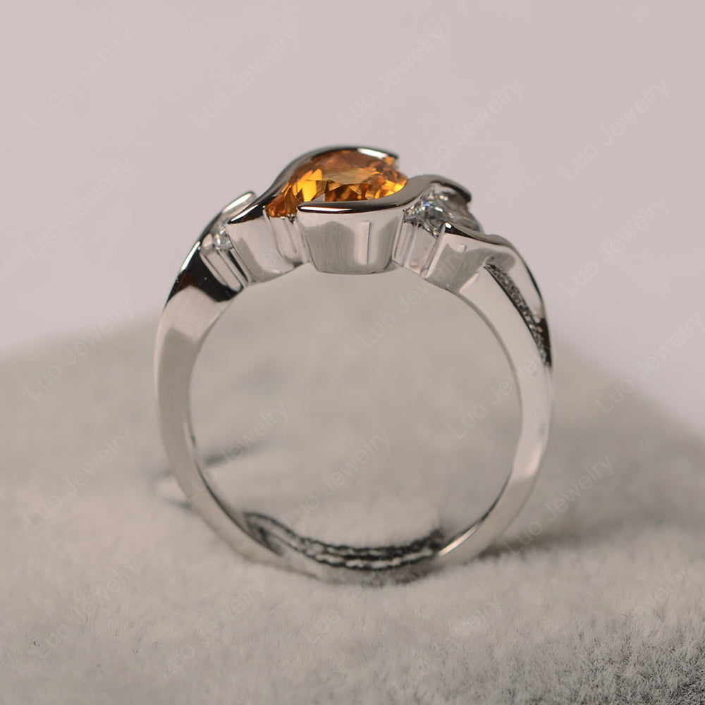 Oval Cut Citrine Bezel Set Ring Yellow Gold - LUO Jewelry