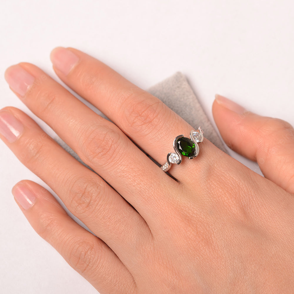 Oval Cut Diopside Bezel Set Ring Yellow Gold - LUO Jewelry