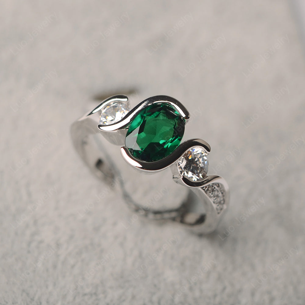 Oval Cut Lab Emerald Bezel Set Ring Yellow Gold - LUO Jewelry