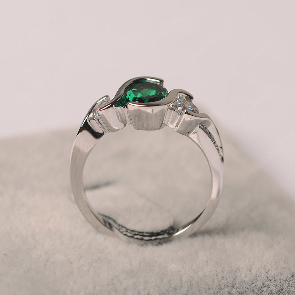 Oval Cut Lab Emerald Bezel Set Ring Yellow Gold - LUO Jewelry
