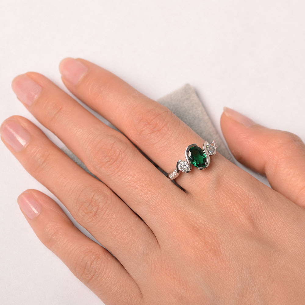 Oval Cut Lab Emerald Bezel Set Ring Yellow Gold - LUO Jewelry