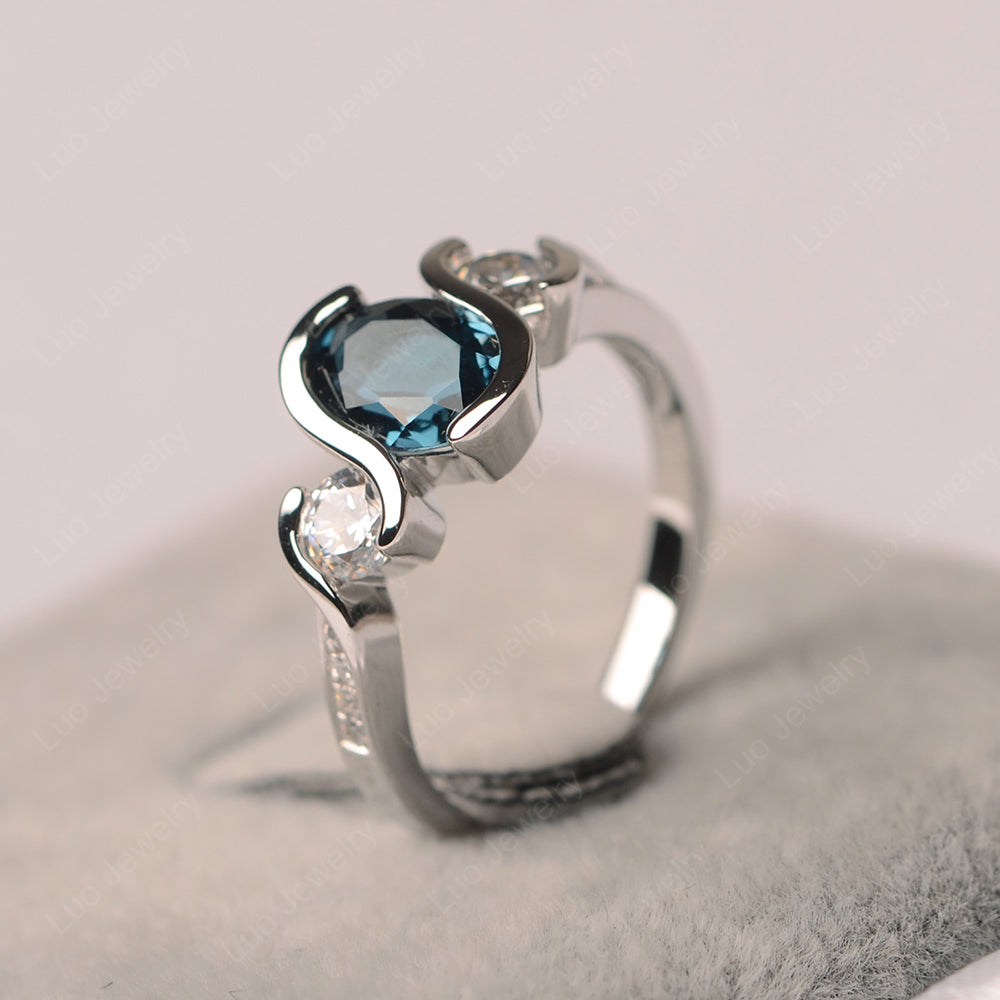 Oval Cut London Blue Topaz Bezel Set Ring Yellow Gold - LUO Jewelry