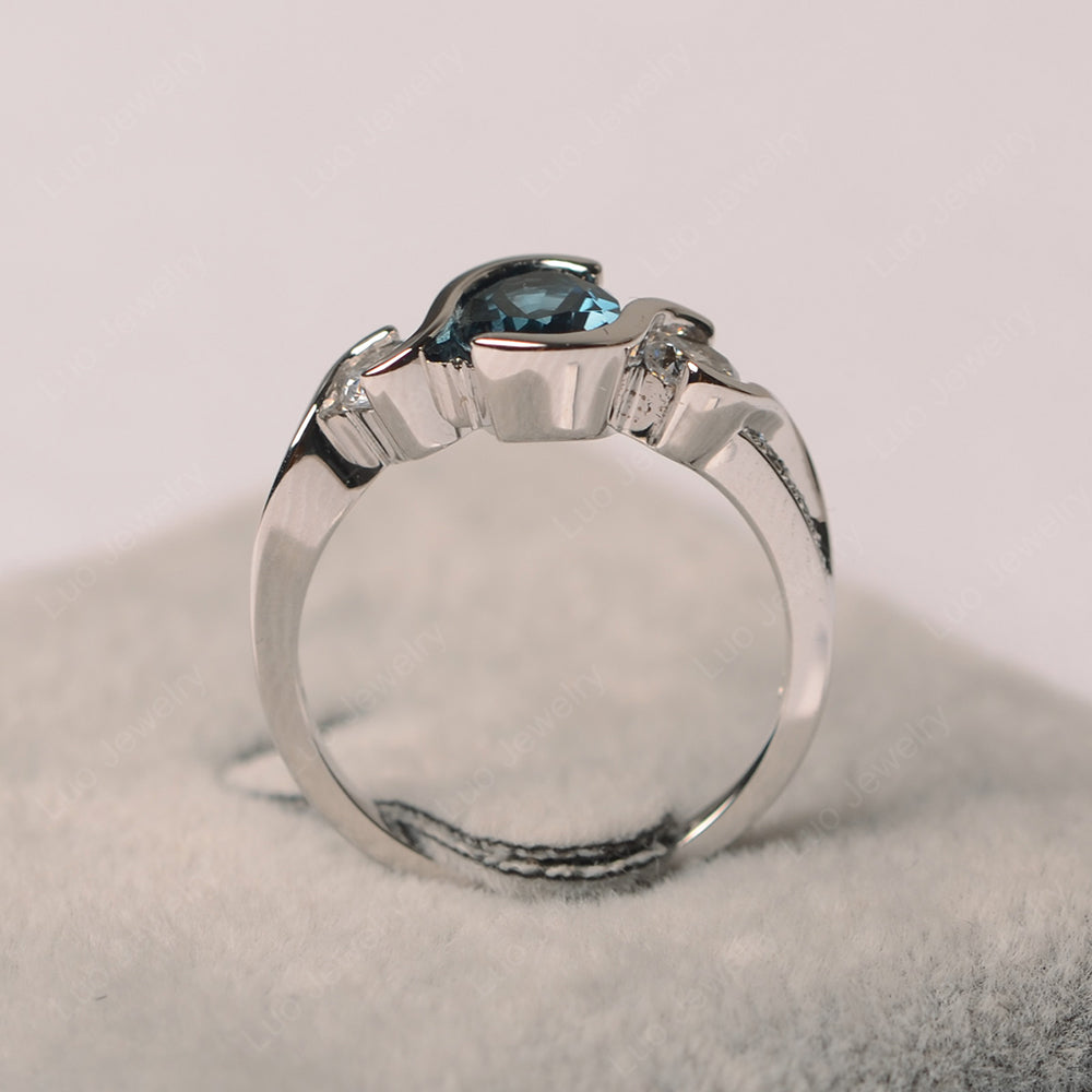 Oval Cut London Blue Topaz Bezel Set Ring Yellow Gold - LUO Jewelry