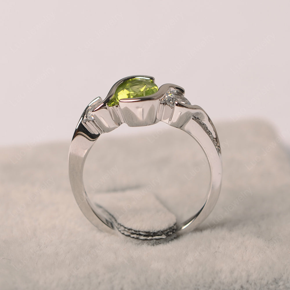 Oval Cut Peridot Bezel Set Ring Yellow Gold - LUO Jewelry