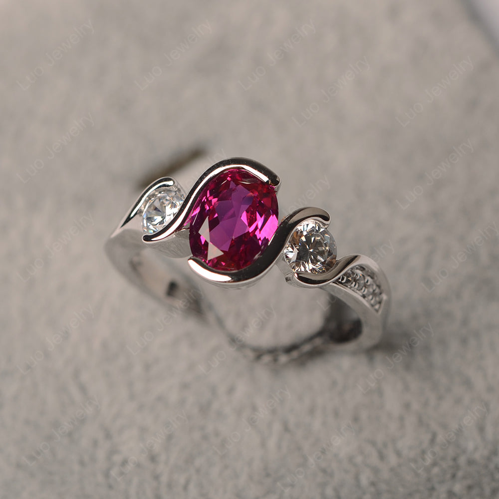Oval Cut Ruby Bezel Set Ring Yellow Gold - LUO Jewelry