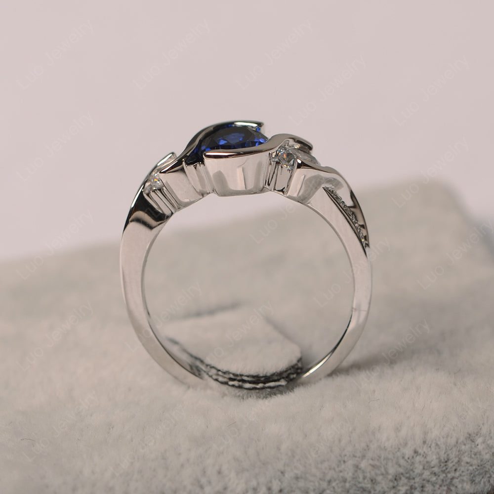 Oval Cut Lab Sapphire Bezel Set Ring Yellow Gold - LUO Jewelry
