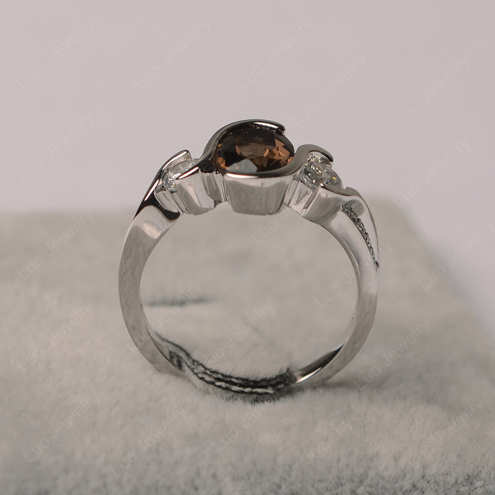 Oval Cut Smoky Quartz  Bezel Set Ring Yellow Gold - LUO Jewelry