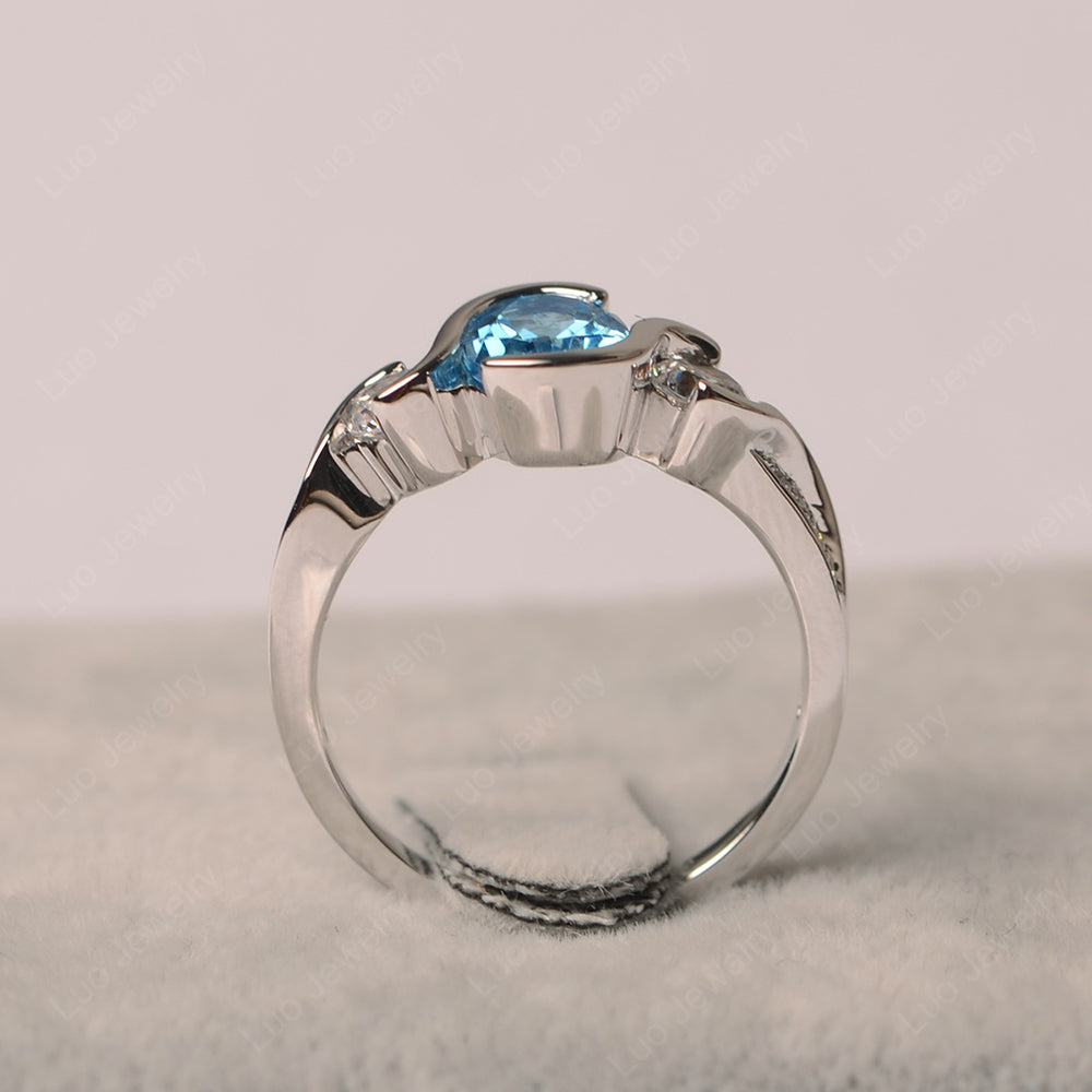 Oval Cut Swiss Blue Topaz Bezel Set Ring Yellow Gold - LUO Jewelry