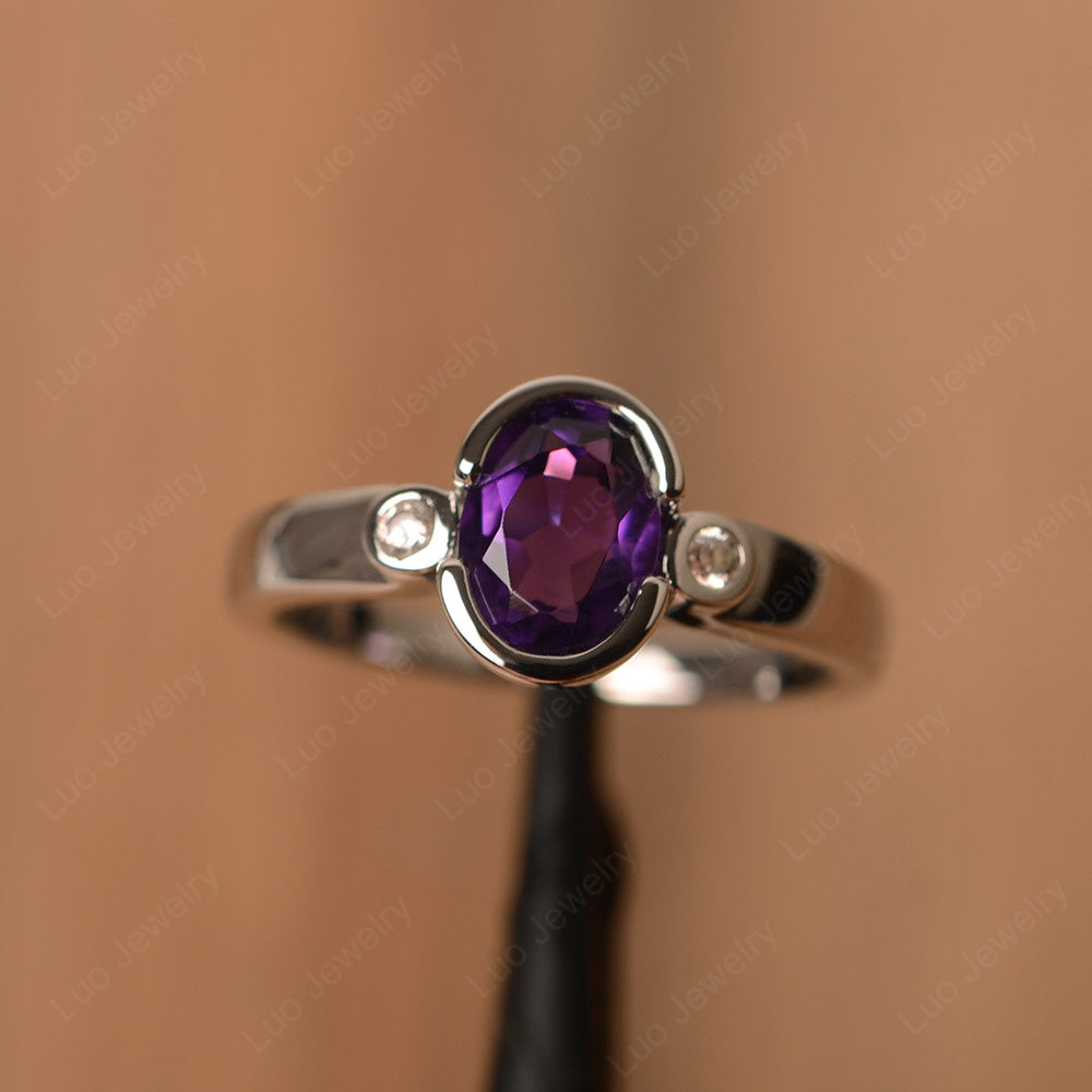 Vintage Amethyst Ring Oval Bezel Set Ring - LUO Jewelry