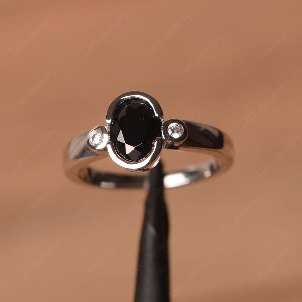 Vintage Black Spinel Ring Oval Bezel Set Ring - LUO Jewelry