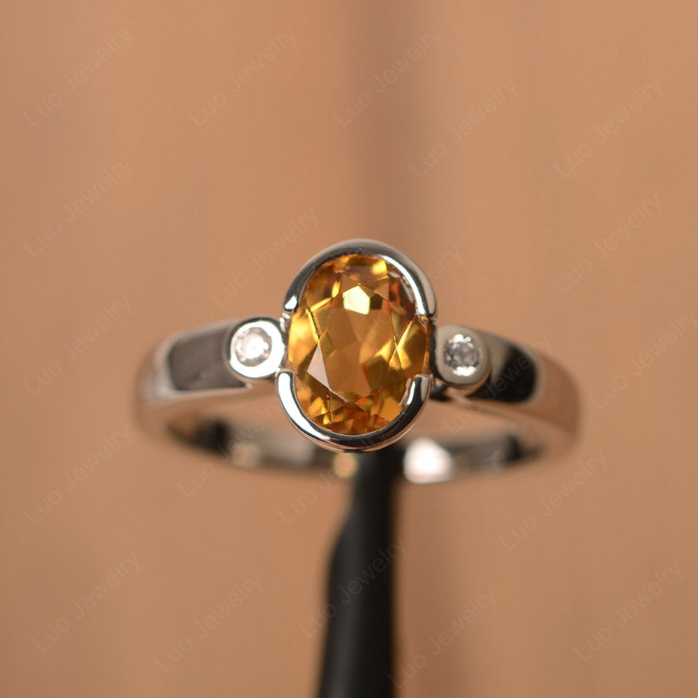 Vintage Citrine Ring Oval Bezel Set Ring - LUO Jewelry