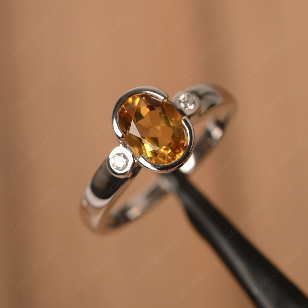 Vintage Citrine Ring Oval Bezel Set Ring - LUO Jewelry