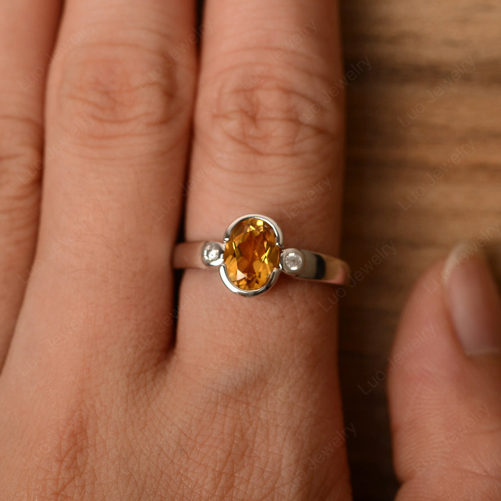 Vintage Citrine Ring Oval Bezel Set Ring - LUO Jewelry